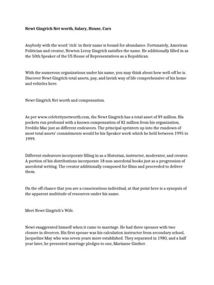 Newt Gingrich Net Worth: A Comprehensive Analysis